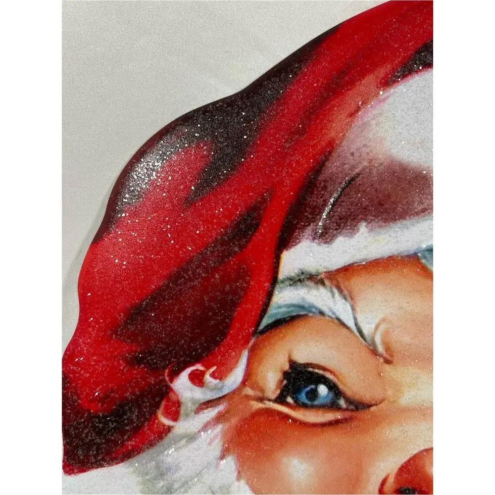 Santa Claus Metal Tin Sign Glitter Vintage Retro Style Wall Door Hanging